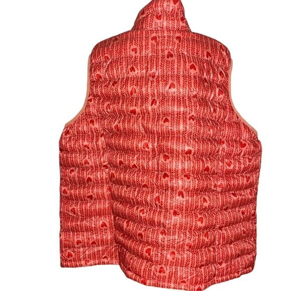 Woman Within Wms Sz 3X 30/32 Coral Red Heart Print Full Zip Packable Puffer Vest - Picture 3 of 6